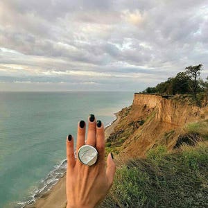 Große Spiegel Disk Cocktail Ring Statement Runde Glasschmuck klobige geometrische Silber Ring Geschenk für ihre Frauen Freundin oder Schwester