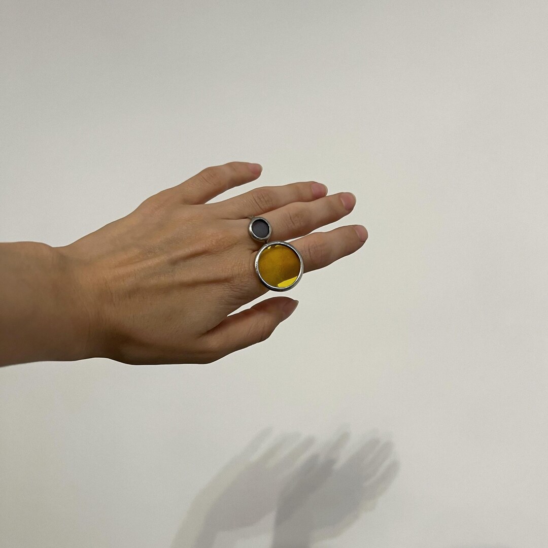 Stained Glass Ring Set: Geometric Art Glass Jewelry, Modern Design - Etsy