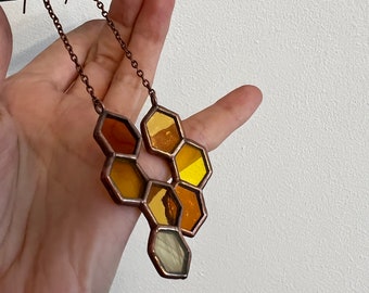 Bienenwaben-Buntglas-Ohrringe - Bienen-Hexagon-Schmucksachen Geschenk