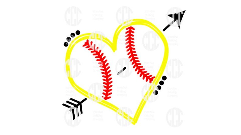Softball Svg Love Softball Svg Softball Heart Svg Etsy