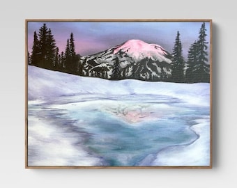 Landscape Painting, Handpainted Oil Painting on Canvas, Snowy Mountain Landscape, 16x20" Original Art