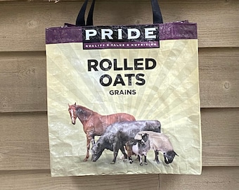 Producer's Pride Rolled Oats Upcycled Market Tote, Repurposed Tote, Upcycled Feed Bag, Grocery Bag, Feedsack Tote, Feed Bag Tote, Horse Bag