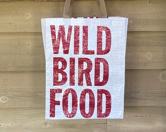 Wild Bird Food Repurposed Upcycled Market Tote Bag Feed Bag, Recycled Shopping Bag, Made in Minnesota