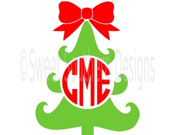 Christmas tree monogram with bow SVG instant download design for cricut or silhouette