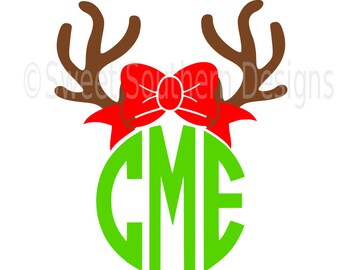 Reindeer antler with bow monogram deer SVG instant download design for cricut or silhouette