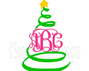 Swirly Christmas tree monogram SVG instant download design for cricut or silhouette