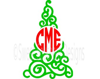 Christmas tree swirl monogram SVG instant download design for cricut or silhouette