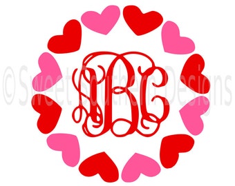 Heart monogram circle Valentines Day SVG instant download design for cricut or silhouette