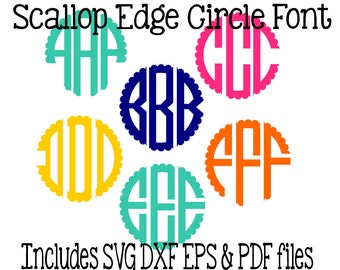 Scallop Edge Circle Monogram Font SVG PDF EPS instant download design for cricut or silhouette