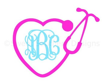 Monogram nurse heart stethoscope SVG instant download design for cricut or silhouette