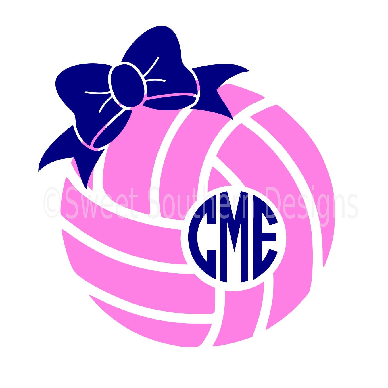 Download Monogram volleyball with bow SVG instant download design ...