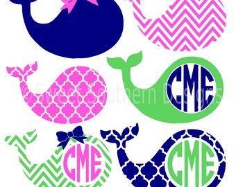 Monogram whale preppy chevron pattern bow SVG instant download design for cricut or silhouette