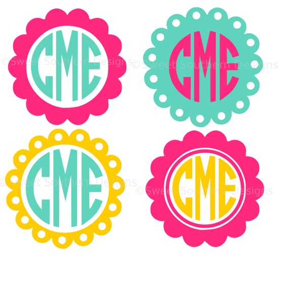 Download Monogram scallop circle frame solid polka dot set SVG ...