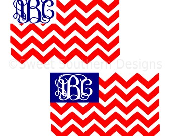Monogram chevron American flag fourth of July Memorial Day SVG instant download design for cricut or silhouette