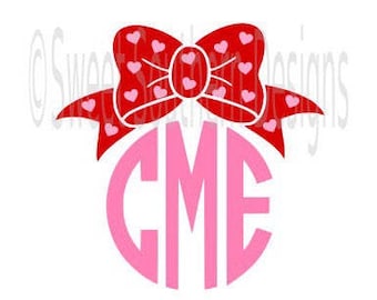 Valentine hearts monogram bow SVG instant download design for cricut or silhouette