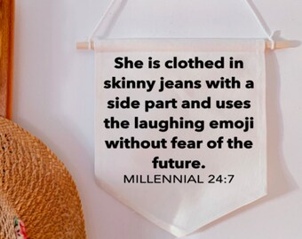 Millennial Cheugy Wall Banner - Cheug Life - Skinny Jeans - Side Parts - Rae Dunn - Gen Z - Zillennial - Gifts for Her - Christmas Decor