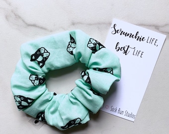 Frenchie Dog Print Scrunchie - Scrunchies - French Bulldog - Dog Mom - Scrunchie Pack - Hair Ties - 90s Fashion - Mint - Pastel - Spring