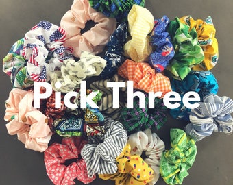 Build Your Own 3 Pack - Scrunchies - 90s Hair - 90s Fashion - Scrunchy - Top Knots - Christmas - Customize - Gifts for Her - Messy Bun