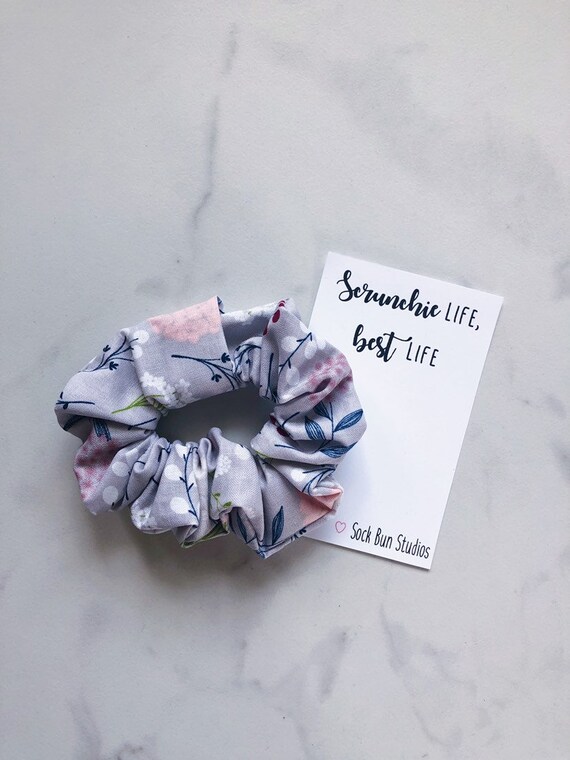 Fall Floral Gray Scrunchie Scrunchies Cotton Woodland Etsy