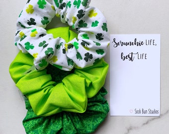 Riverdance Scrunchie Pack - Scrunchies -Green - St. Patrick's Day - 90s Fashion- Messy Bun- Shamrock -Hair Ties- Irish - Gold - ND