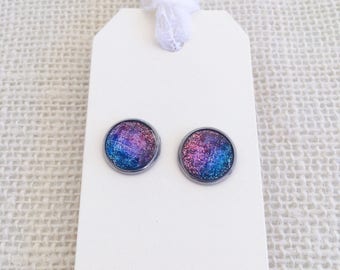 Glitter Space 12mm Stud Earrings - Hypoallergenic - Space Jewelry - Astrology - Glitter - Stud Earrings - Space