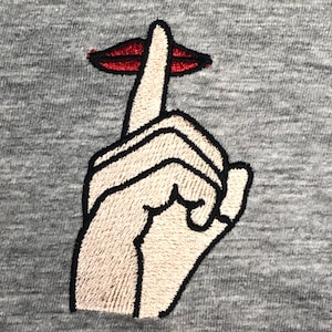 Shush - Be Quiet - Shirt Design - Machine Embroidery Design - 3 sizes - Digital download - Finger over Lips - Whimsical Design