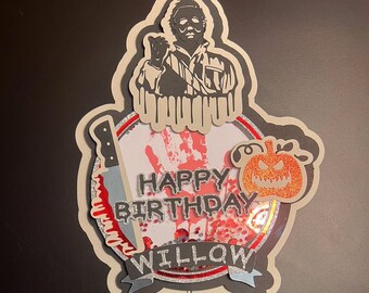 Personalisierter 3D Halloween Michael Myers Birthday Shaker Cake Topper
