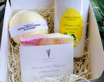 Self Care Pamper Gift Box - Hawaii Nei Plumeria fragrance | Gift for her | Teacher Gift | Spa Day Set