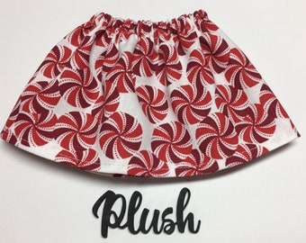 19" Plush Pal Soft Doll Christmas Elf Skirt - Red & White Peppermint Candy Cane Swirls - Kids Gift - Xmas Candy