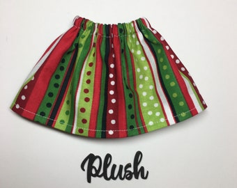 19" Plush Pal Soft Doll - Christmas Elf Skirt - Red and Green X-mas Polka Dots and Stripes - Surprise Kids Gift Under 10 - Elves Clothes