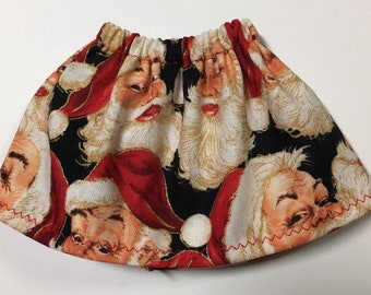 Christmas Elf Doll Skirt - Santa Claus Faces on Black - Christmas Holiday Winter Doll Clothes for Girl Elves