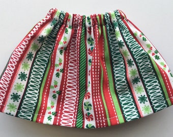 Christmas Candy Red White Green Stripes Skirt - Fits Christmas Elf Doll - Clothes for Holiday Elves - Warm Winter Fashion Cozy Outfit