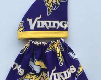 VIKINGS Skirt & Hat Set - Fits Christmas Elf Girl Doll - Football Game Day - Sports Theme - Minnesota Fan Gear Purple - Favorite Team