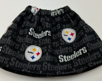 Mini Print Pittsburg Steelers Skirt - Christmas Elf Girl Doll - Pennsylvania Football Team Game Day - Sports Theme - Kids Gift Under 10