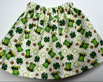 Leprechaun Hats and Shamrock Lucky Clovers St. Patrick’s Day Skirt - Fits Christmas Elf - Doll Clothes for Holiday Elves - Irish