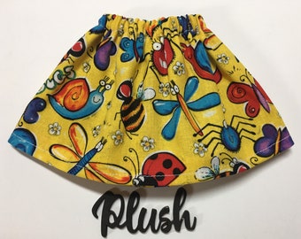 19" Plush Pal Soft Doll - Christmas Elf Skirt - Yellow with Happy Bugs - Fits Plush Elves Girl - Spring Insects - Fashion Clothing