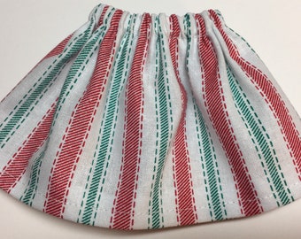 Christmas Stripes Skirt - Red & Green Ticking on White - Fits Christmas Elf Doll - Clothes for Elves - Winter Fashion Outfit