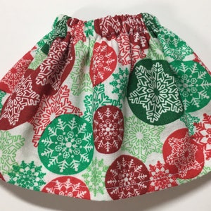 Christmas Elf Girl Doll Skirt Circles and Snowflakes Green Red White Holiday Clothes - Fun December Surprise