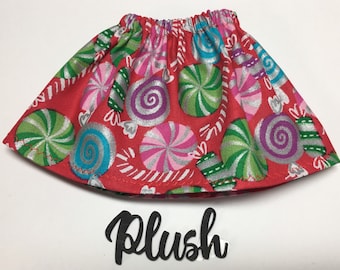 19" Plush Pal Soft Doll Christmas Elf Skirt - Red Xmas Candy Sweet Treats Candy Canes Peppermint Swirls Wintergreen Taffy Rolls - Kids Gift