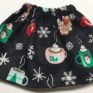 Hot Chocolate Christmas Cookies and Snowflakes on Black - Christmas Elf Skirt - Girl Doll Clothing - Holiday Outfit - Gift Under 10 - Cocoa