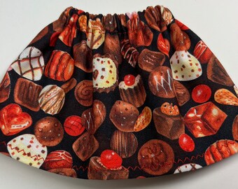 Assorted Chocolate Candy on Black - Christmas Elf Skirt - Girl Doll Clothes - Holiday Outfit - Gift Under 10 - Valentines Day Sweet Cocoa