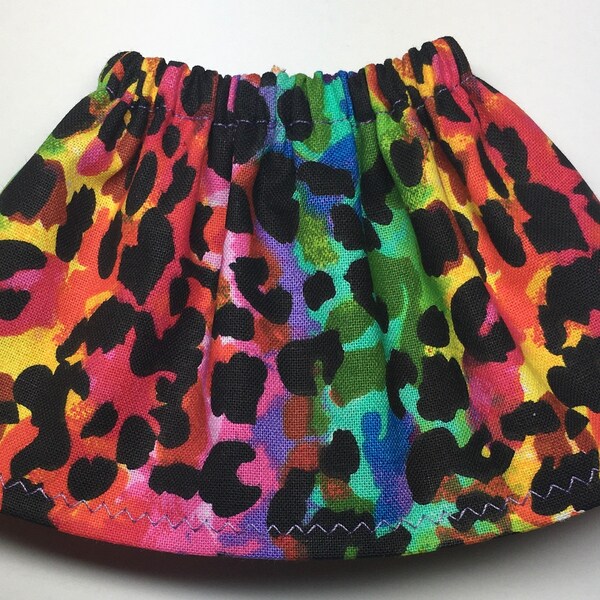 Rainbow Cheetah Animal Print Skirt - Fits Christmas Elf Doll - Winter Elves Girl Doll Clothes - Stylish Wardrobe Clothing Big Cat Clothing