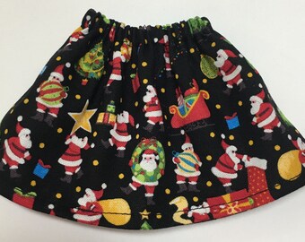 Christmas Elf Skirt - Mini Santa Claus with Trees and Wreaths - Christmas Holiday Winter Doll Clothes for Girl Elves