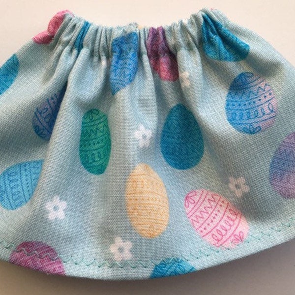 Easter Eggs & White Flowers Doll Skirt - Fits Christmas Elf - Spring Fashion - Girl Elves Doll Clothes