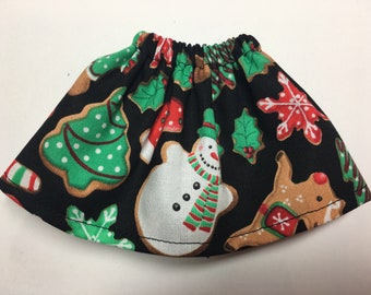 Christmas Elf Skirt Frosted Christmas Cookies on Black - Winter Costume Clothes - Santa Stockings Snowflakes Snowmen Trees Holly Gingerbread