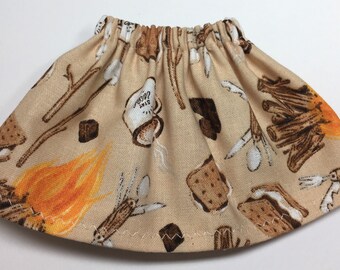 CAMPFIRE SMORES - Christmas Elf Girl Doll Skirt - Holiday Clothes - Red Elves - Marshmallows Chocolate Cocoa Camping - Summer Fun