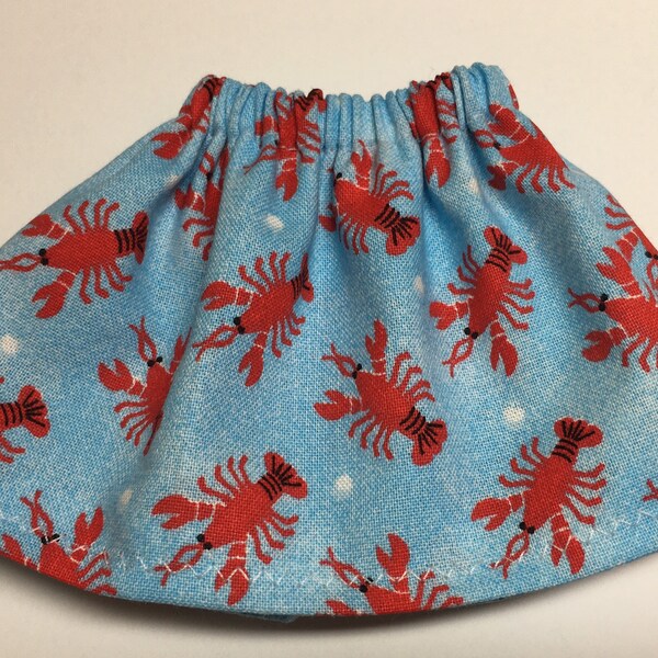 Red Lobsters & Polka Dots - Blue Christmas Elf Doll Skirt  - Summer Fun - Lobster Dots - Shellfish - Ocean Sea Life