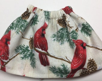 Falda de piñas y cardenales rojos - Falda de pinos - Se adapta a muñeca de elfo de Navidad - Ropa de niña de elfos de invierno - Traje de amantes de las aves de Navidad