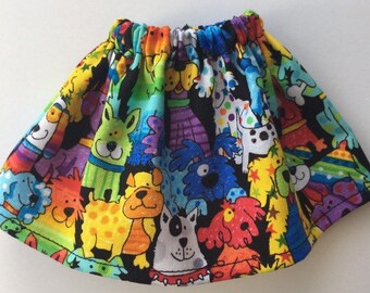 Christmas Elf Girl Doll Skirt - Colorful Party Dogs -  Puppies with stripes dots and stars - Elves Winter Fashion Clothes - Dog Lover K9