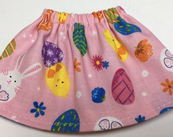 Rosa con huevos de Pascua, conejos y pollitos falda - Se adapta a los elfos de Navidad - Moda de primavera - Ropa de muñeca de niña Domingo de Pascua